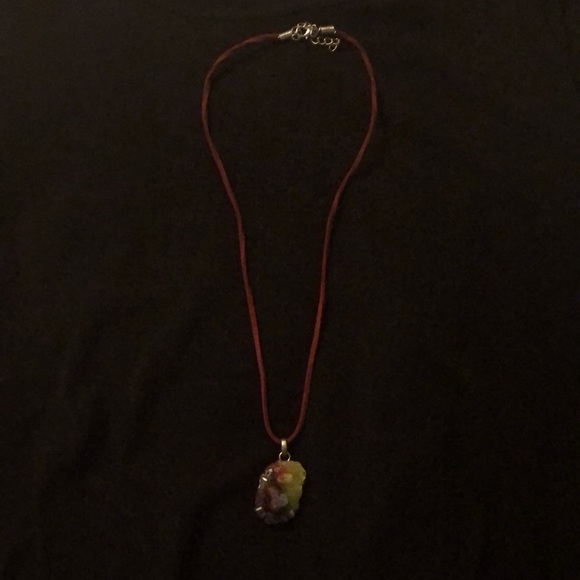 Rainbow Crystal necklace on red leather thong - Picture 2 of 5